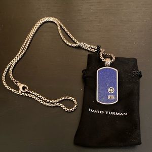 David Yurman Blue Lapis Dog Tag Pendant & Chain